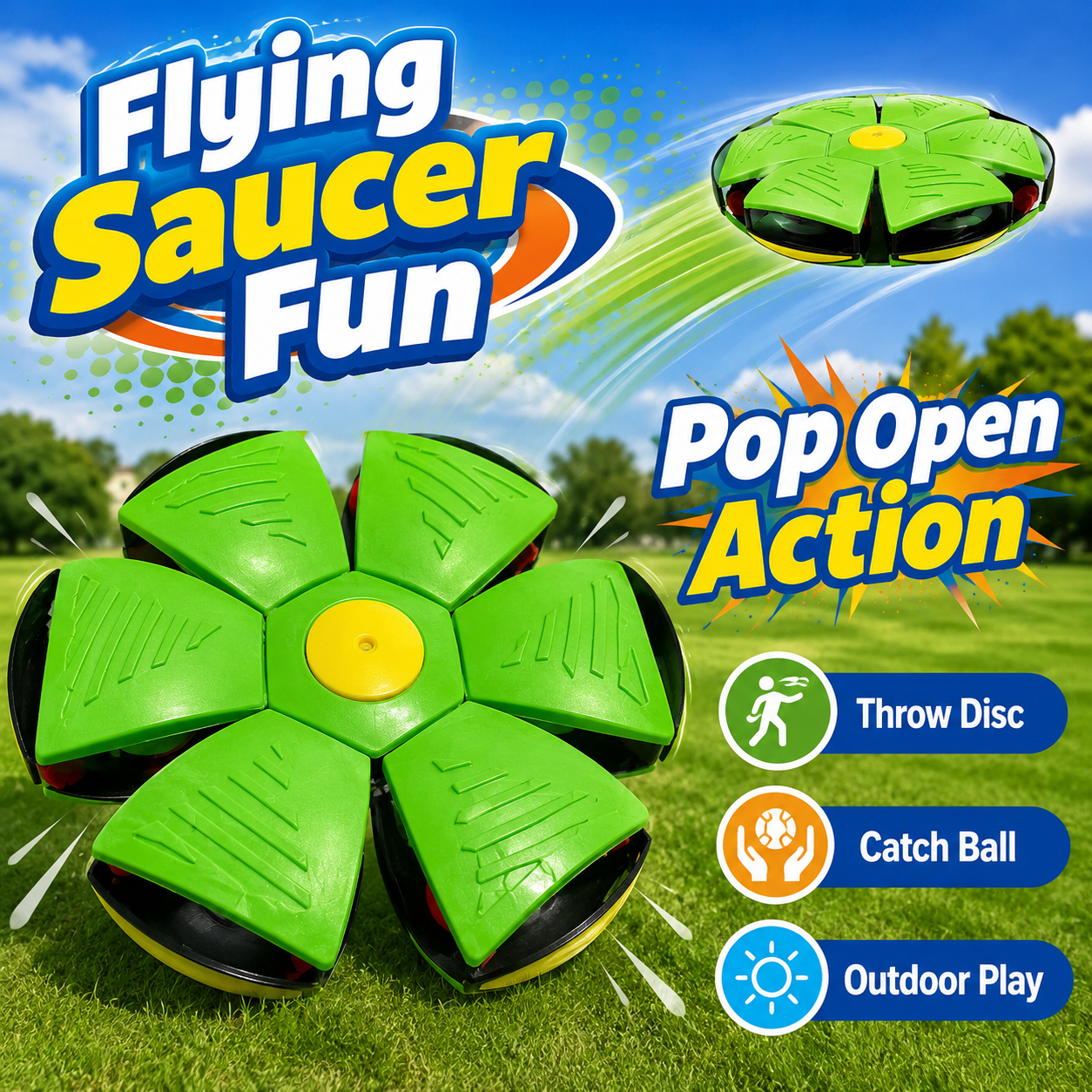 Flying Saucer Blast Ball Disc Toy for Kids – Pop Up Ball & Throwing Disc Outdoor Sports Game, Fun Catch & Throw Play Toy for Boys & Girls 3+ - Image 7