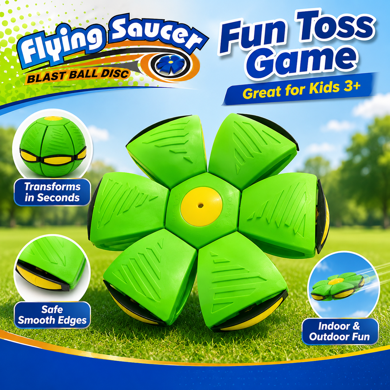 Flying Saucer Blast Ball Disc Toy for Kids – Pop Up Ball & Throwing Disc Outdoor Sports Game, Fun Catch & Throw Play Toy for Boys & Girls 3+ - Image 4