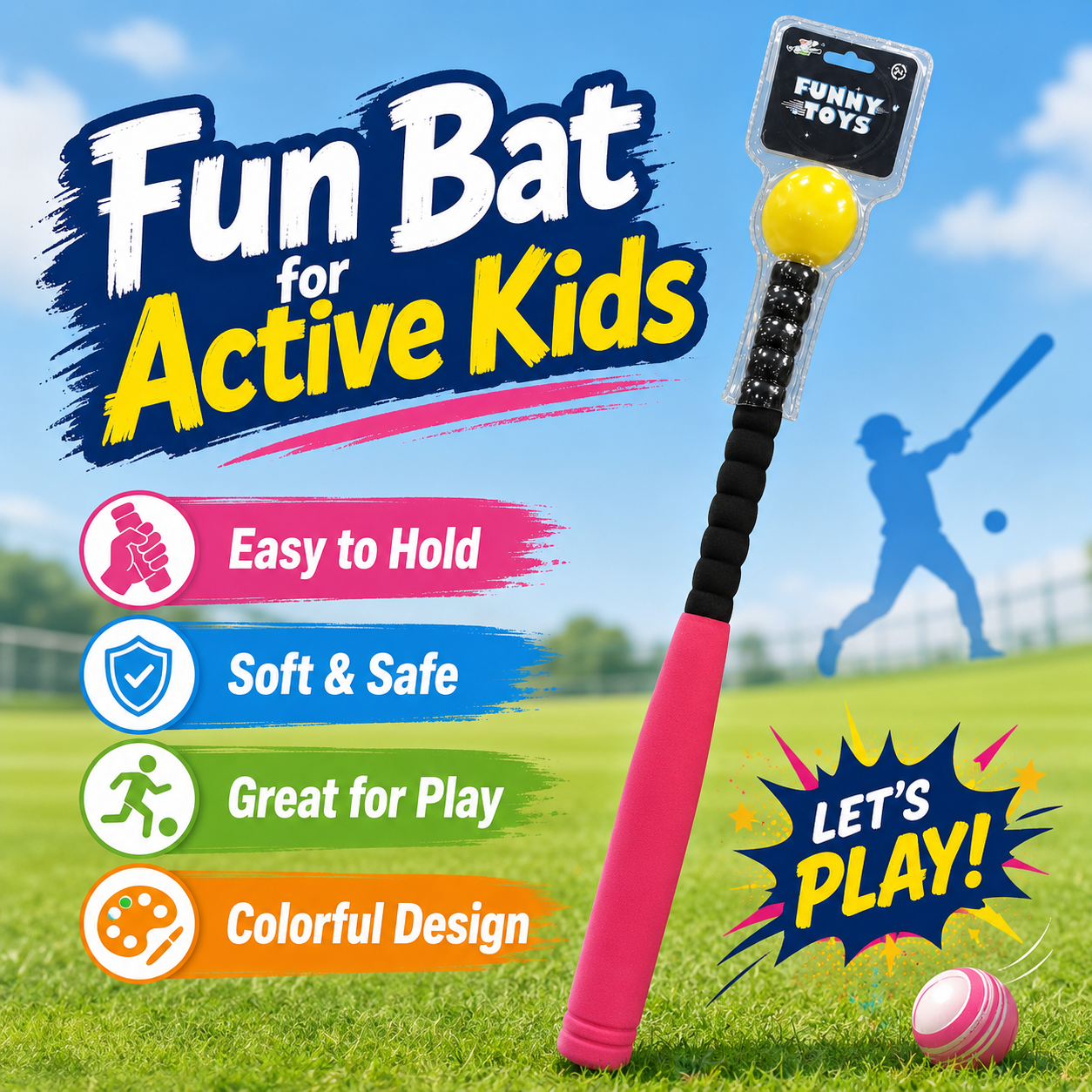 Kids Soft Baseball Bat with Ball Set – Lightweight Foam Bat Toy with Easy Grip Handle, Indoor & Outdoor Sports Play Toy for Boys & Girls - Image 5