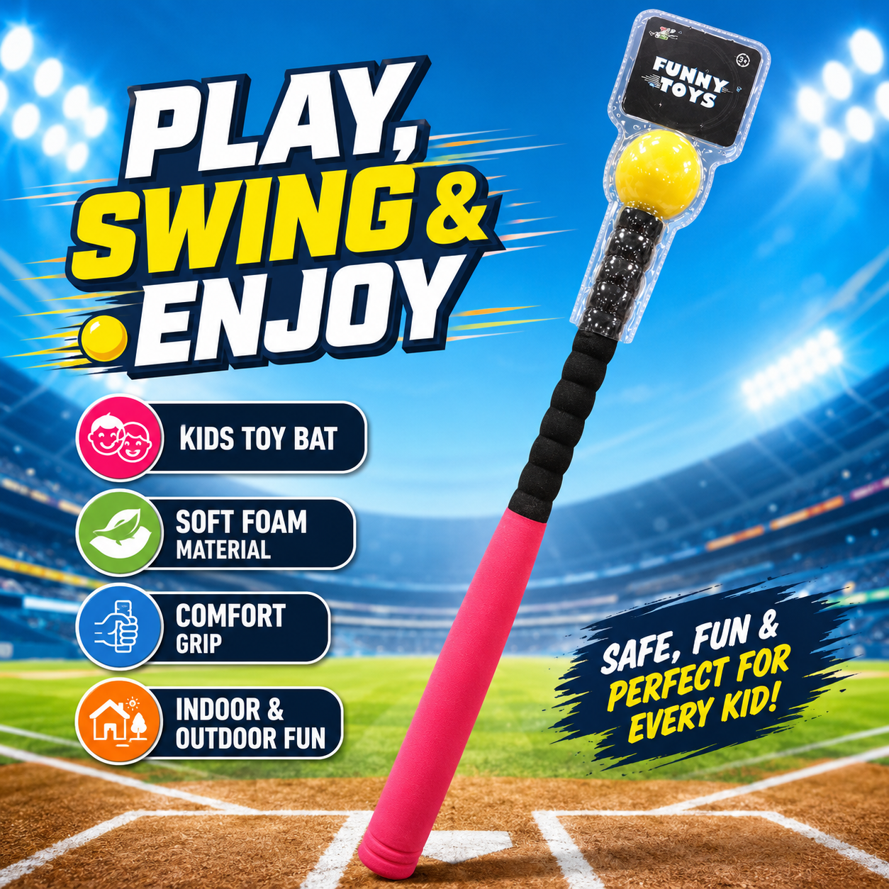 Kids Soft Baseball Bat with Ball Set – Lightweight Foam Bat Toy with Easy Grip Handle, Indoor & Outdoor Sports Play Toy for Boys & Girls - Image 6