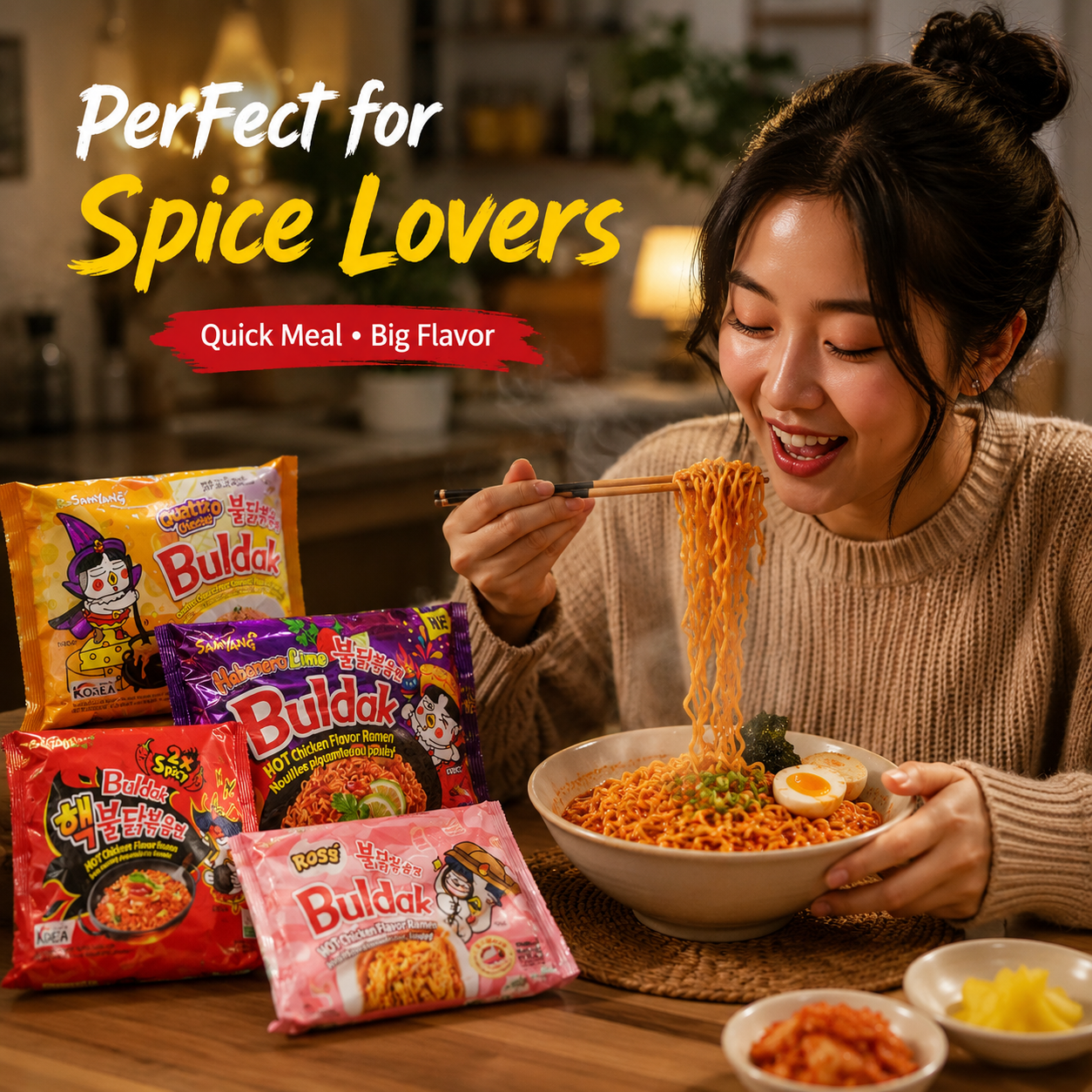 Samyang Buldak Korean Hot Chicken Ramen Noodles – Spicy Instant Noodles Pack, Assorted Flavors, Original / Cheese / Habanero Lime / Rosé, Imported Korean Noodles - Image 3