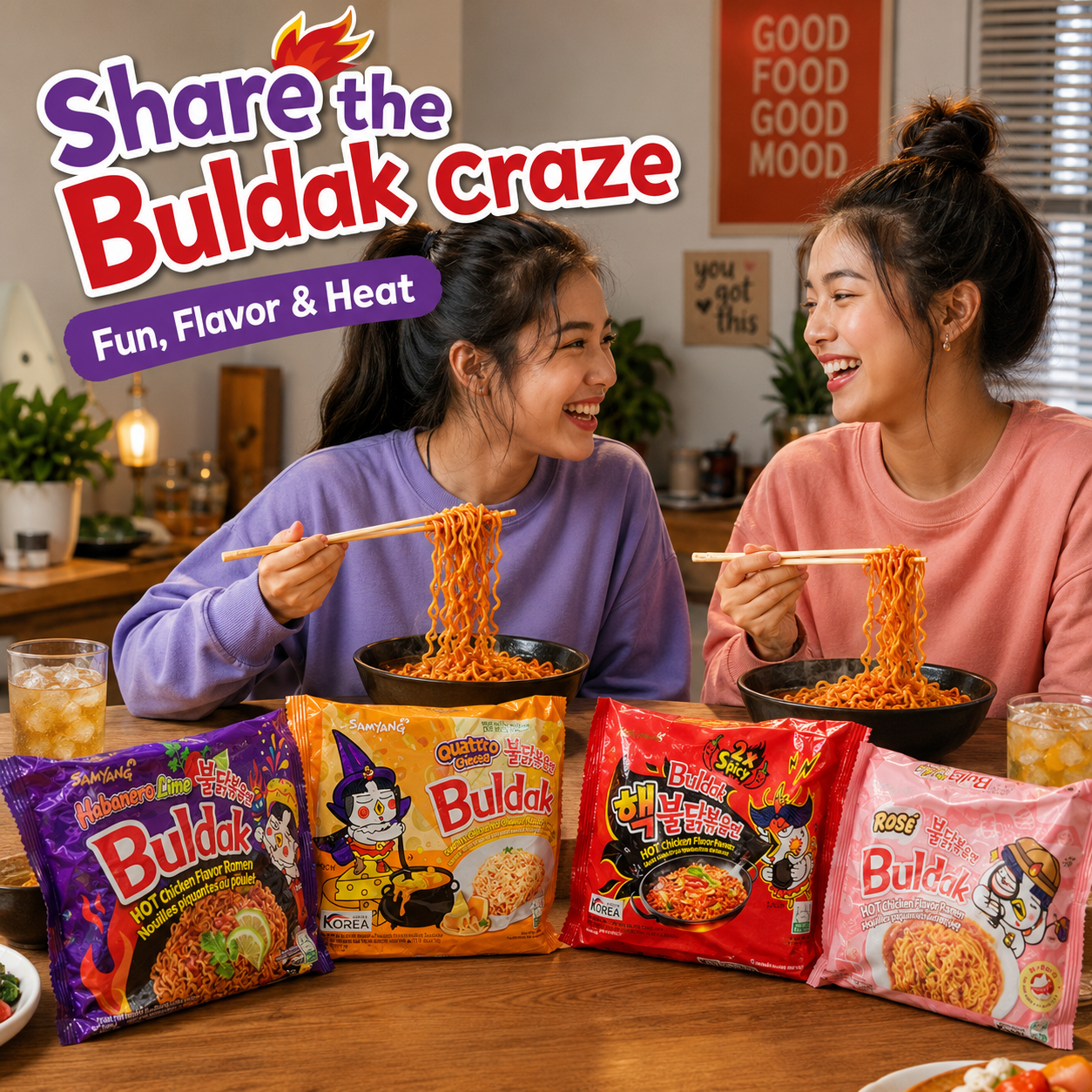Samyang Buldak Korean Hot Chicken Ramen Noodles – Spicy Instant Noodles Pack, Assorted Flavors, Original / Cheese / Habanero Lime / Rosé, Imported Korean Noodles - Image 4