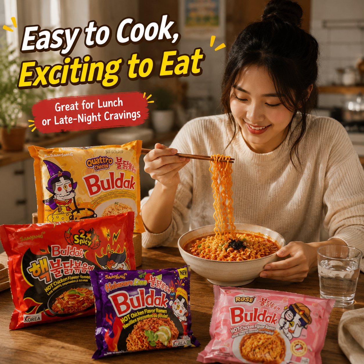 Samyang Buldak Korean Hot Chicken Ramen Noodles – Spicy Instant Noodles Pack, Assorted Flavors, Original / Cheese / Habanero Lime / Rosé, Imported Korean Noodles - Image 5