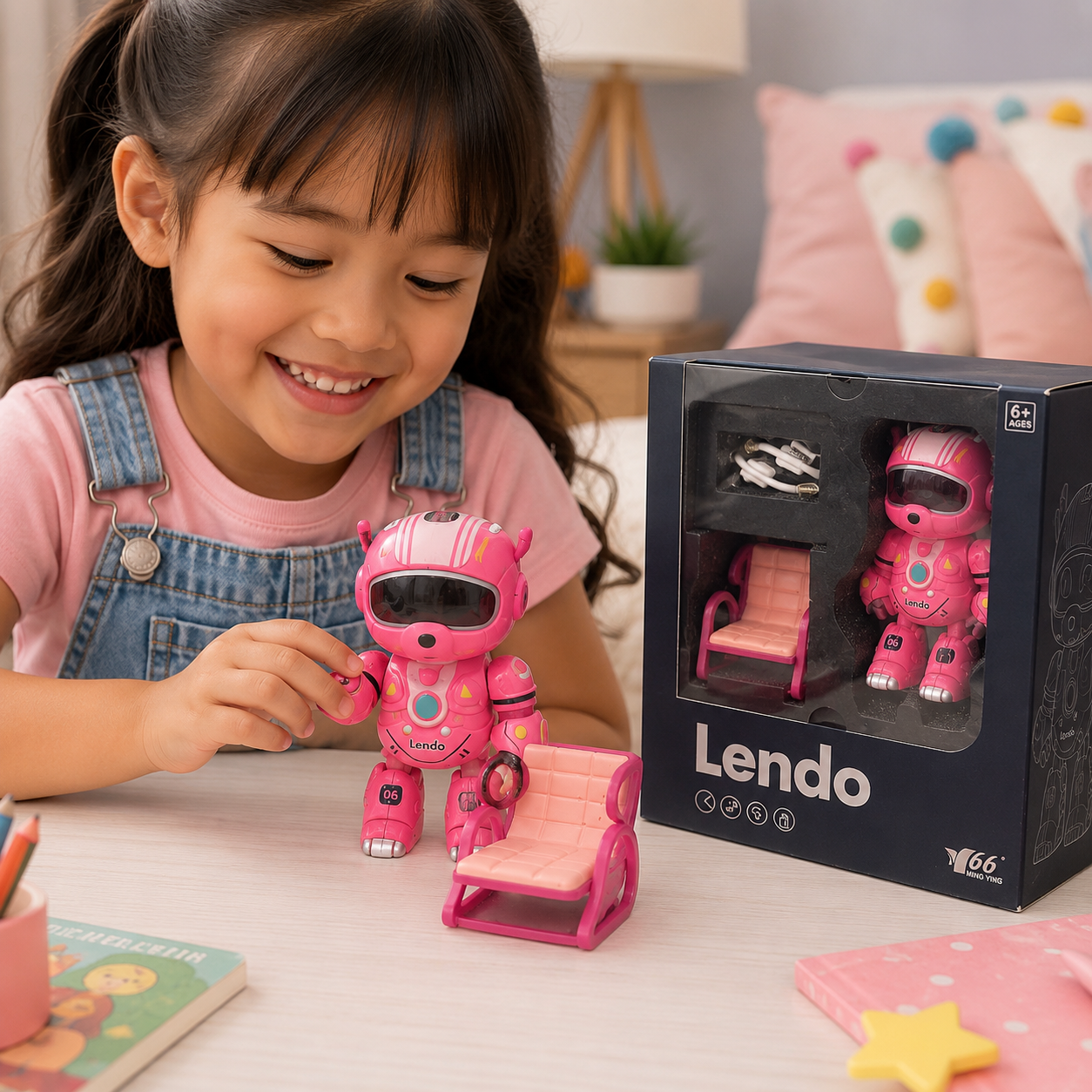 Rechargeable Robot Toy for Kids – Lendo Racing Space Robot Figure with Chair & USB Cable, Cute Cartoon Robot Toy for Boys & Girls, Assorted Colors - Image 6