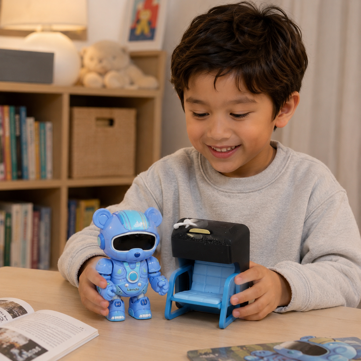 Rechargeable Robot Toy for Kids – Lendo Racing Space Robot Figure with Chair & USB Cable, Cute Cartoon Robot Toy for Boys & Girls, Assorted Colors - Image 4