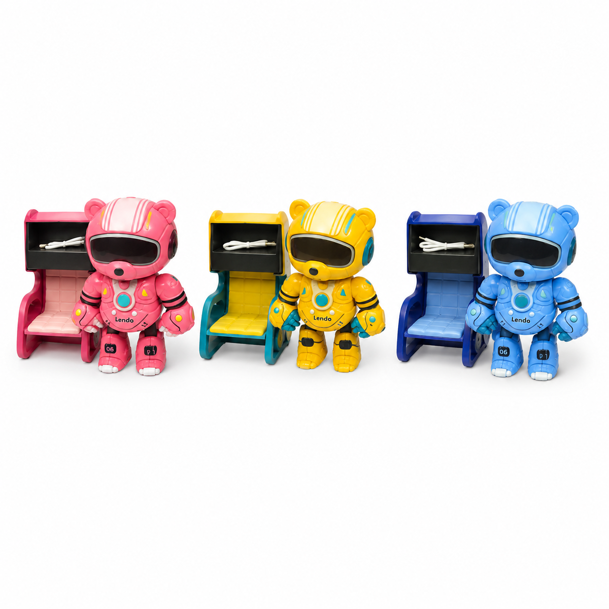 Rechargeable Robot Toy for Kids – Lendo Racing Space Robot Figure with Chair & USB Cable, Cute Cartoon Robot Toy for Boys & Girls, Assorted Colors - Image 3