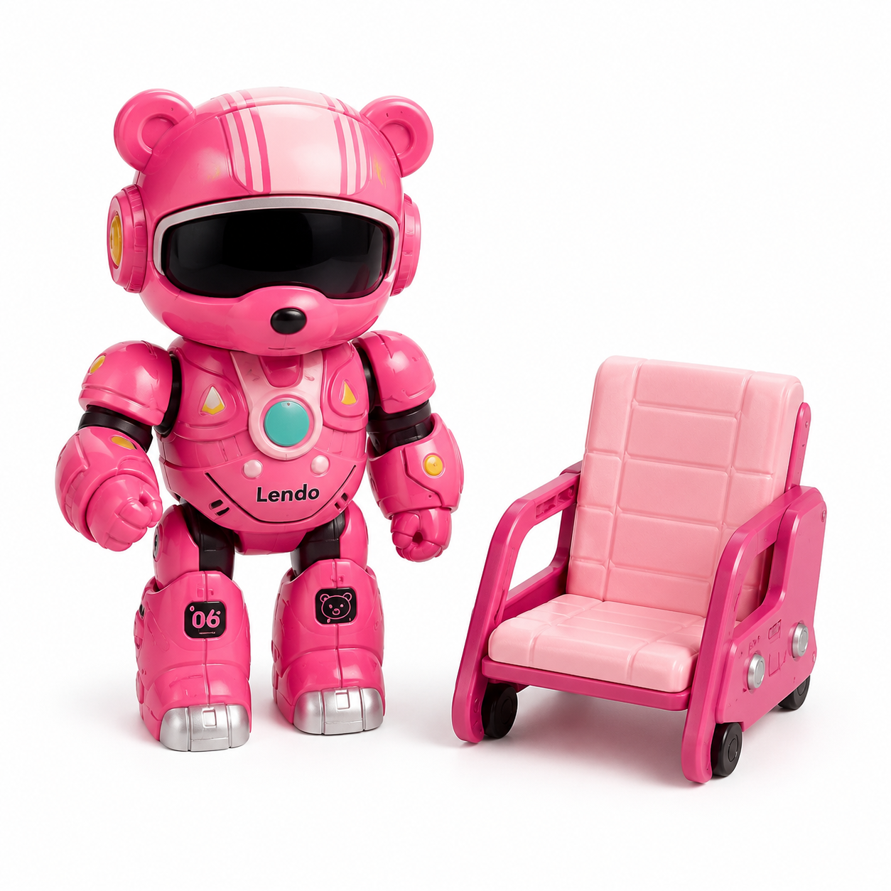 Rechargeable Robot Toy for Kids – Lendo Racing Space Robot Figure with Chair & USB Cable, Cute Cartoon Robot Toy for Boys & Girls, Assorted Colors
