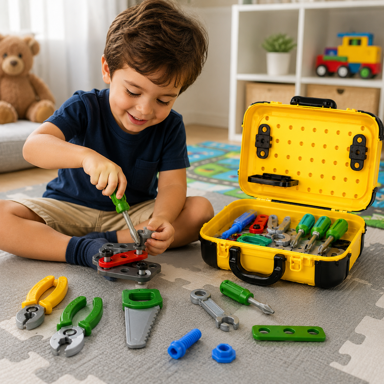 Kids Toy Tool Box Set 20 Pcs – Pretend Play Repair Tool Kit with Carry Case, Screwdriver, Saw, Wrench & Accessories for Boys & Girls - Image 8
