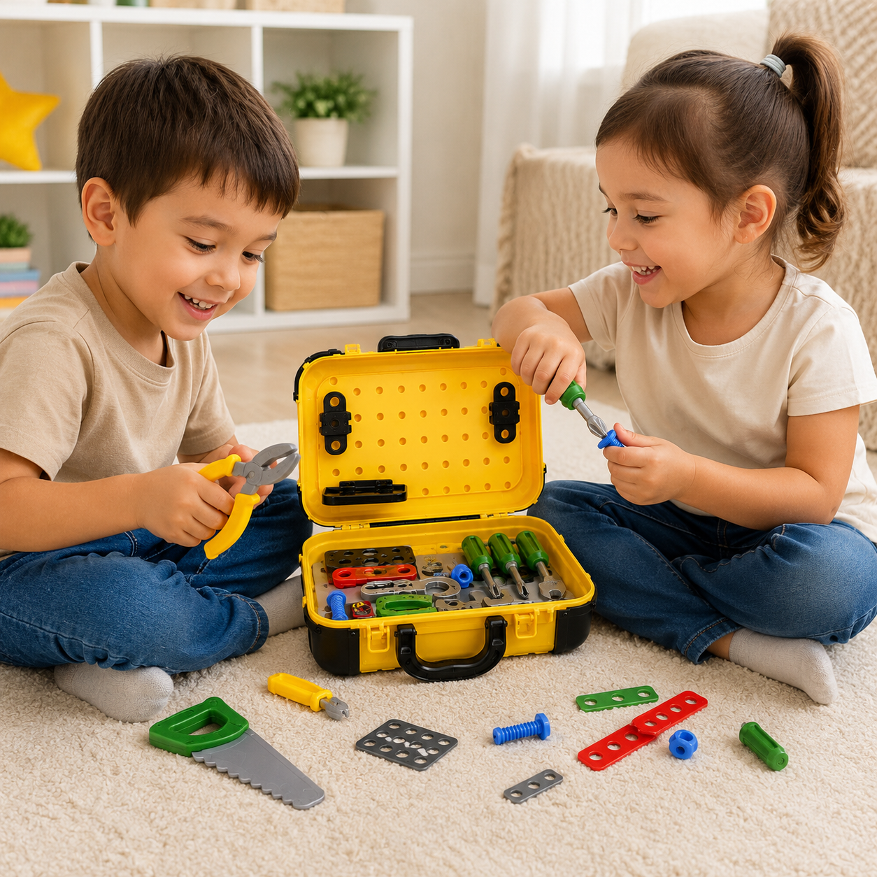 Kids Toy Tool Box Set 20 Pcs – Pretend Play Repair Tool Kit with Carry Case, Screwdriver, Saw, Wrench & Accessories for Boys & Girls - Image 3
