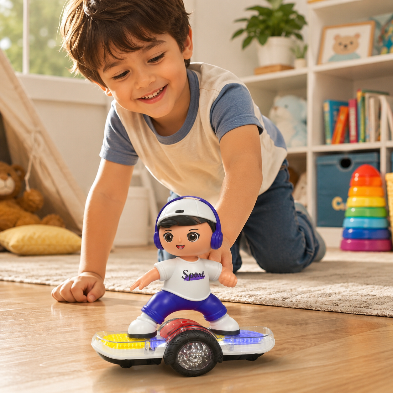 Kids Battery Operated Skating Boy Balance Car Toy – Moving Skateboard Toy with Cute Cartoon Figure, Gear Slide Action Toy for Boys & Girls 3+ Years - Image 4