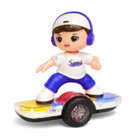 Kids Battery Operated Skating Boy Balance Car Toy – Moving Skateboard Toy with Cute Cartoon Figure, Gear Slide Action Toy for Boys & Girls 3+ Years