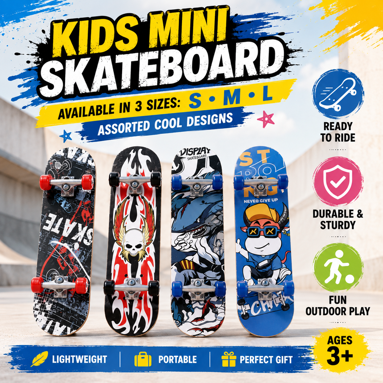 Kids Skateboard for Beginners – Printed Skate Board with Wheels for Outdoor Riding, Balance Training & Fun Play – Assorted Designs - Image 2