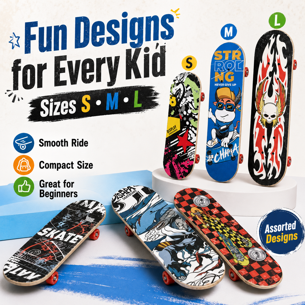 Kids Skateboard for Beginners – Printed Skate Board with Wheels for Outdoor Riding, Balance Training & Fun Play – Assorted Designs - Image 4