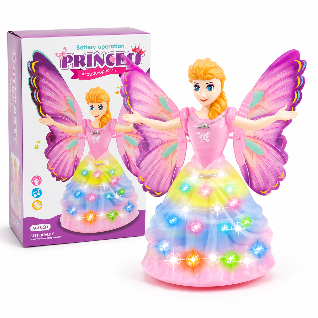 Battery Operated Princess Fairy Doll Toy with Lights & Music | Butterfly Wings Musical Acousto-Optic Toy for Kids Ages 3+