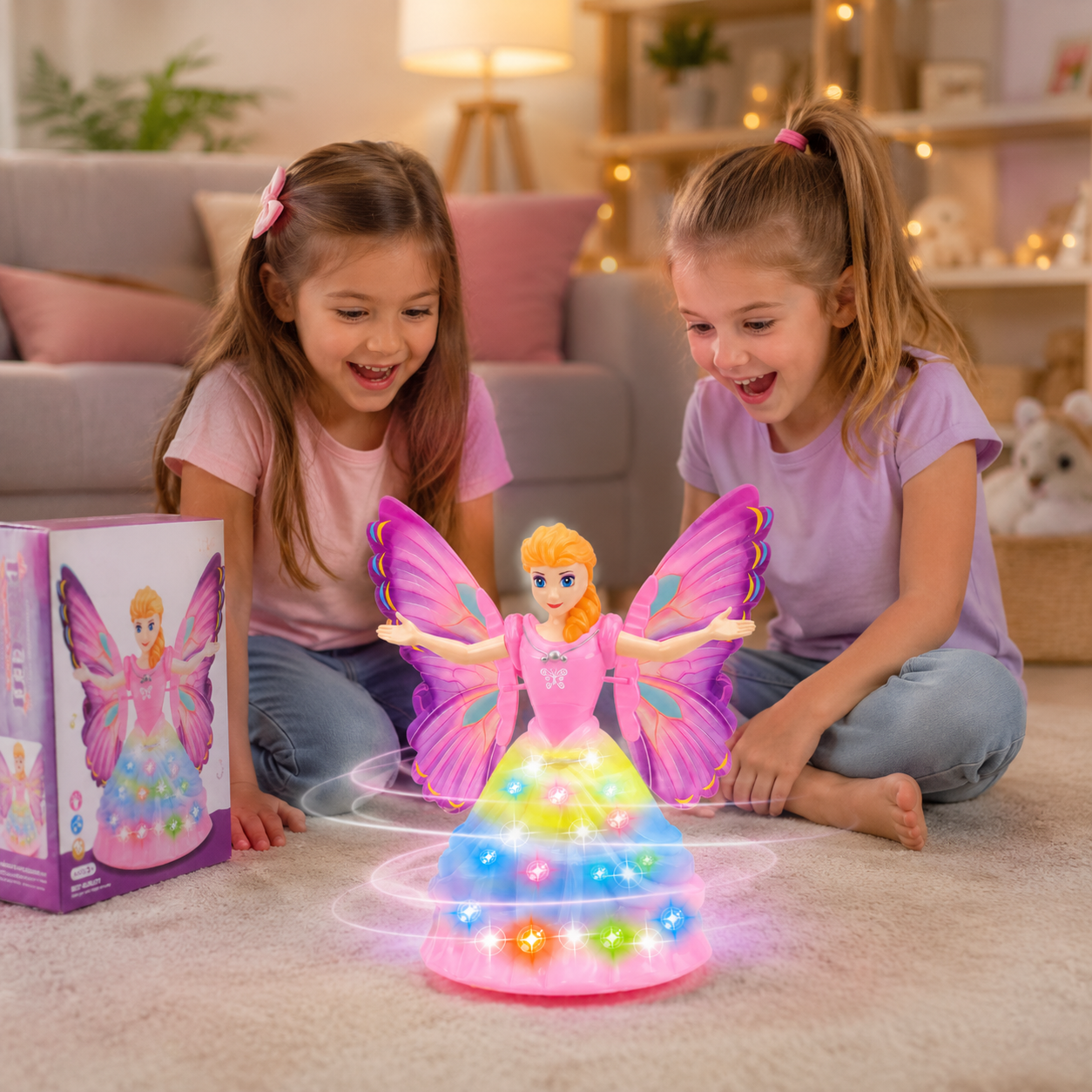 Battery Operated Princess Fairy Doll Toy with Lights & Music | Butterfly Wings Musical Acousto-Optic Toy for Kids Ages 3+ - Image 3