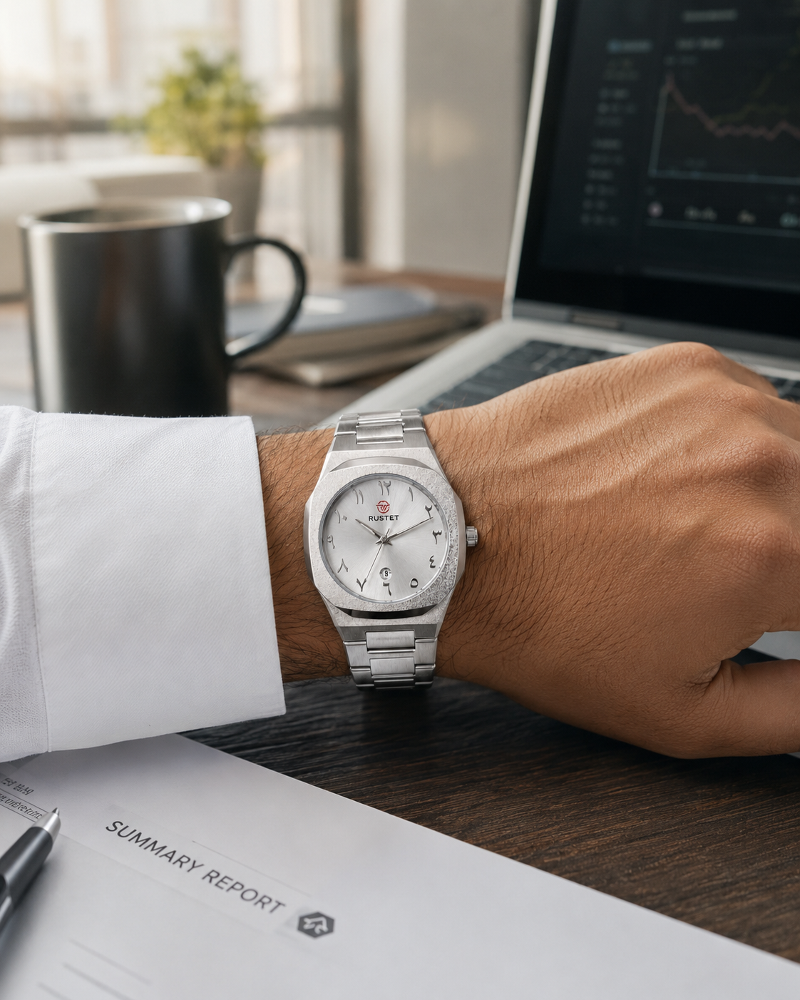 Men’s Analog Wrist Watch – Silver Metal Chain Strap Watch with Arabic Number Dial & Date Display – Casual Quartz Fashion Watch for Men - Image 8