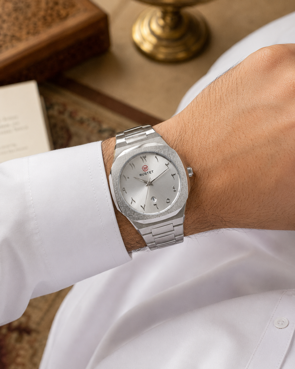Men’s Analog Wrist Watch – Silver Metal Chain Strap Watch with Arabic Number Dial & Date Display – Casual Quartz Fashion Watch for Men - Image 3