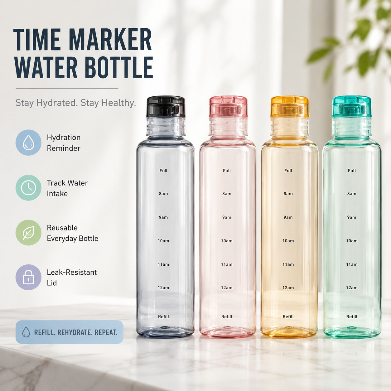 Motivational Water Bottle with Time Marker – Leakproof Transparent Sports Water Bottle for Gym, School, Office & Travel – Random Color - Image 3