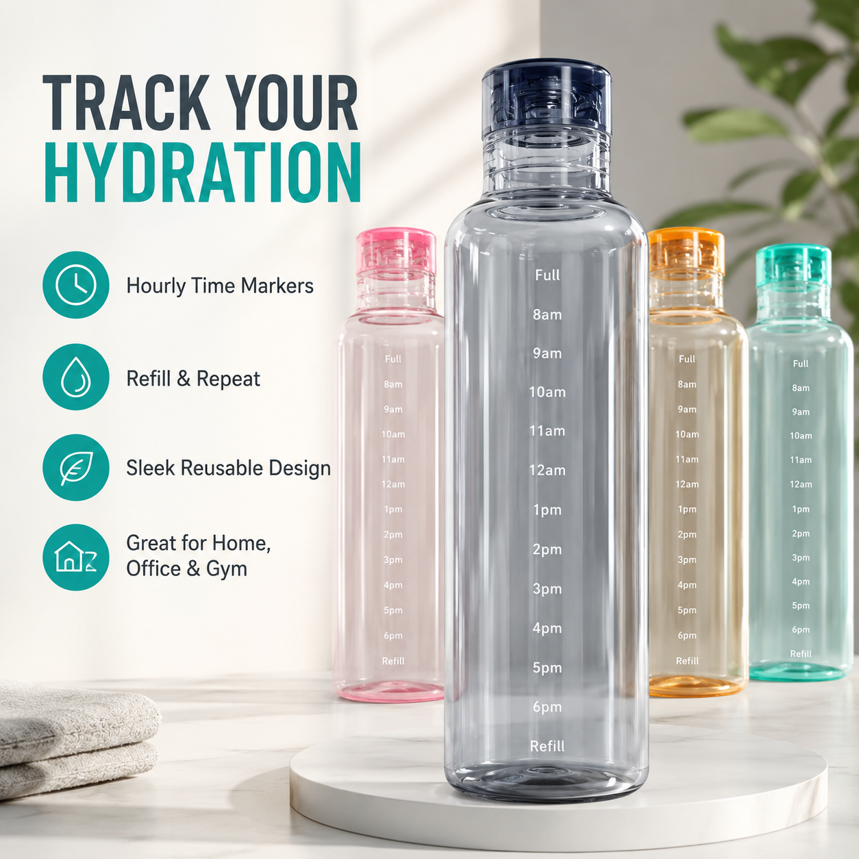 Motivational Water Bottle with Time Marker – Leakproof Transparent Sports Water Bottle for Gym, School, Office & Travel – Random Color - Image 4