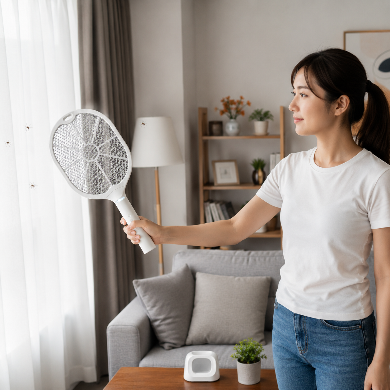 Rechargeable Electric Mosquito Swatter Racket – Dual Use Mosquito Zapper Bat with Trap Stand, 1200mAh Battery & USB Charging Cable - Image 4