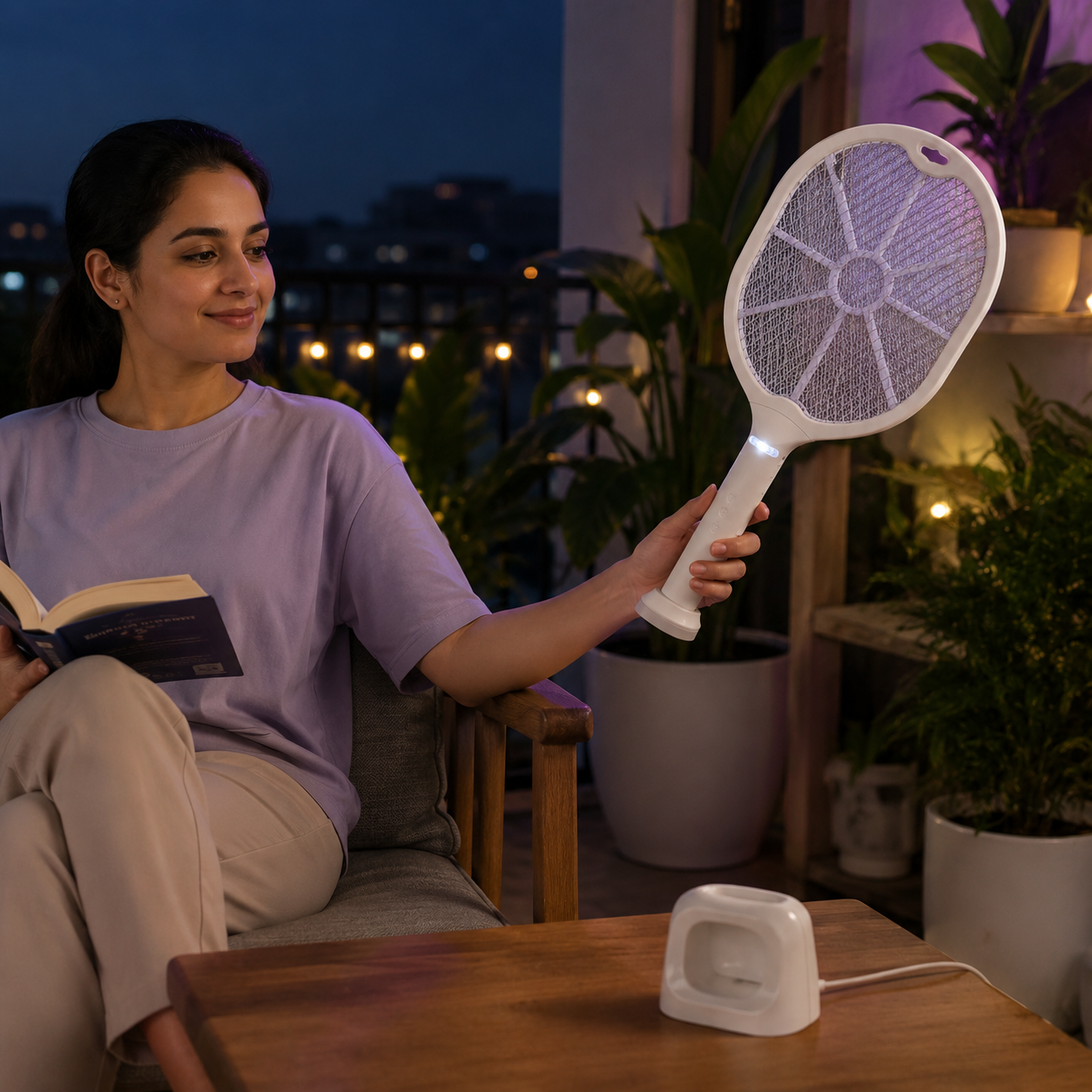Rechargeable Electric Mosquito Swatter Racket – Dual Use Mosquito Zapper Bat with Trap Stand, 1200mAh Battery & USB Charging Cable - Image 2