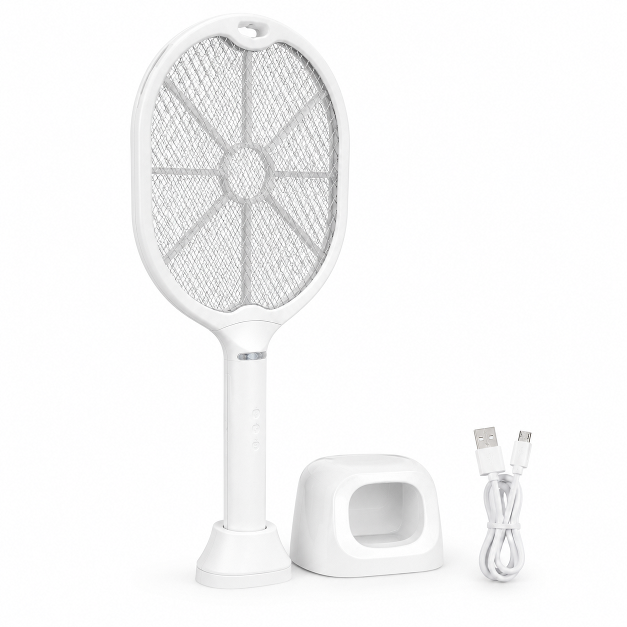 Rechargeable Electric Mosquito Swatter Racket – Dual Use Mosquito Zapper Bat with Trap Stand, 1200mAh Battery & USB Charging Cable