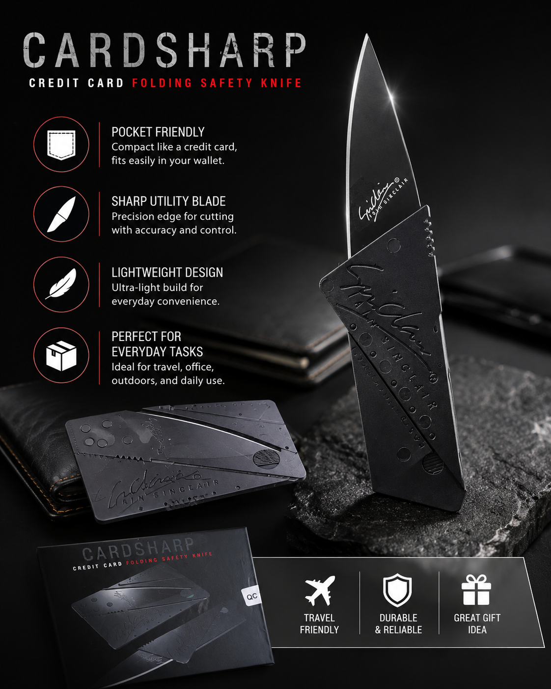 Credit Card Style Folding Pocket Knife / Compact Folding Blade Tool - Image 2