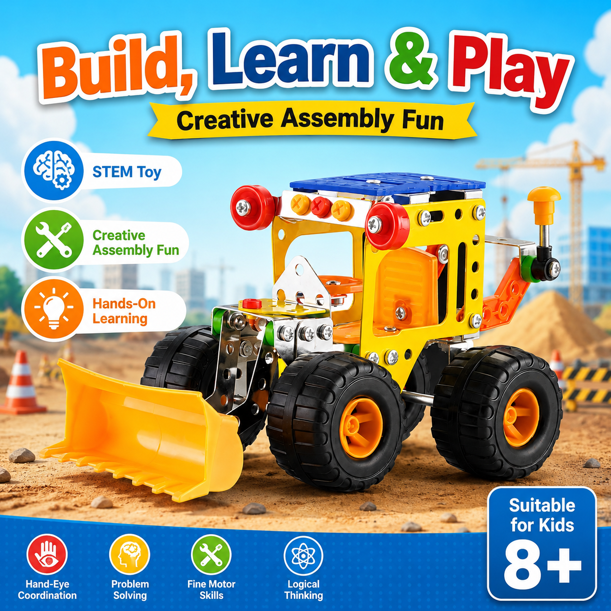 Truck Alloy Toys 416B DIY Bulldozer Building Kit – 138 Pcs Metal Construction Vehicle Assembly Toy with Tools & Instructions for Kids 8+ - Image 4