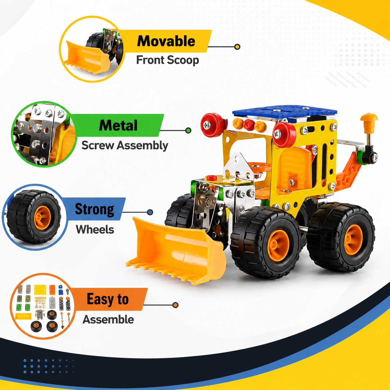 Truck Alloy Toys 416B DIY Bulldozer Building Kit – 138 Pcs Metal Construction Vehicle Assembly Toy with Tools & Instructions for Kids 8+ - Image 7