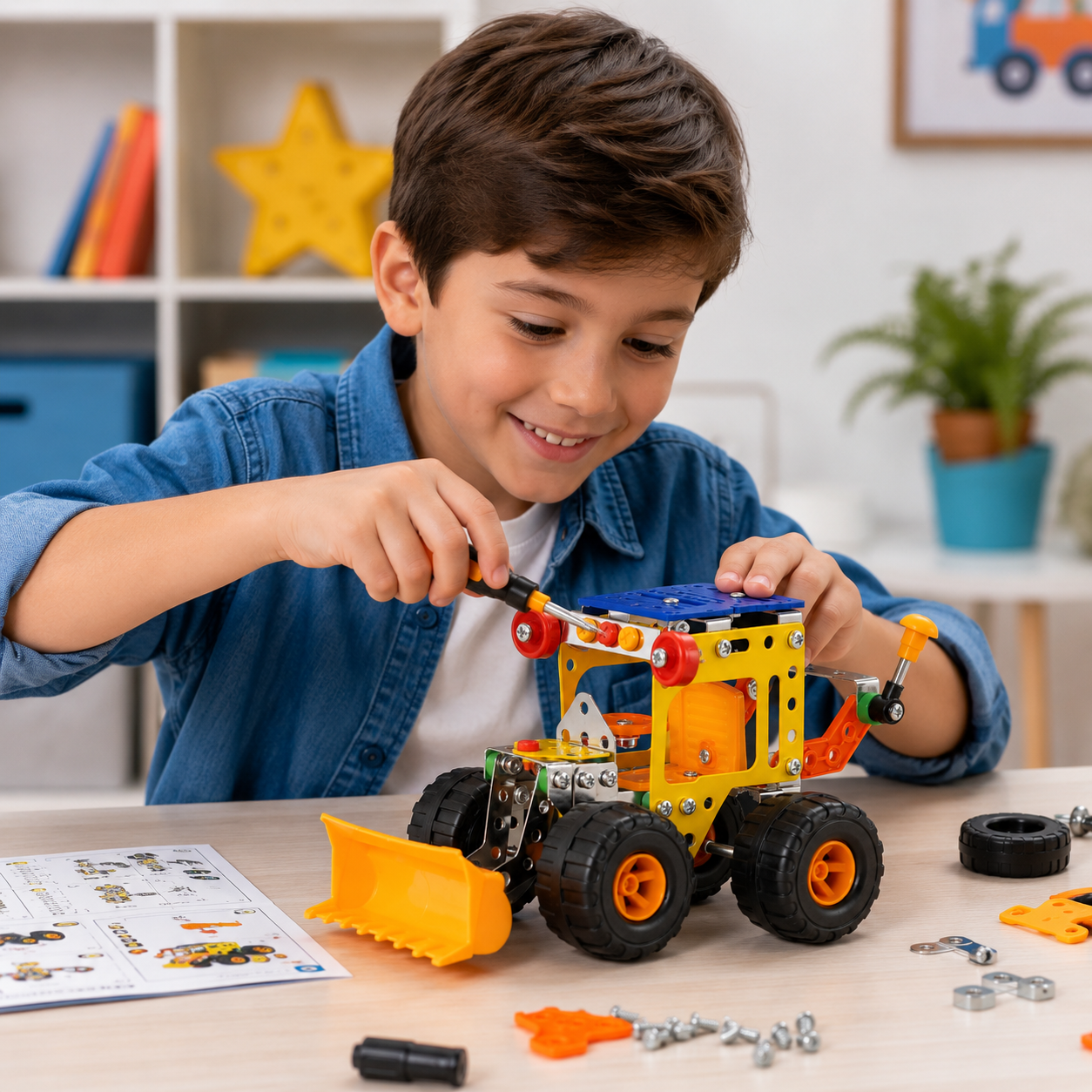Truck Alloy Toys 416B DIY Bulldozer Building Kit – 138 Pcs Metal Construction Vehicle Assembly Toy with Tools & Instructions for Kids 8+ - Image 5
