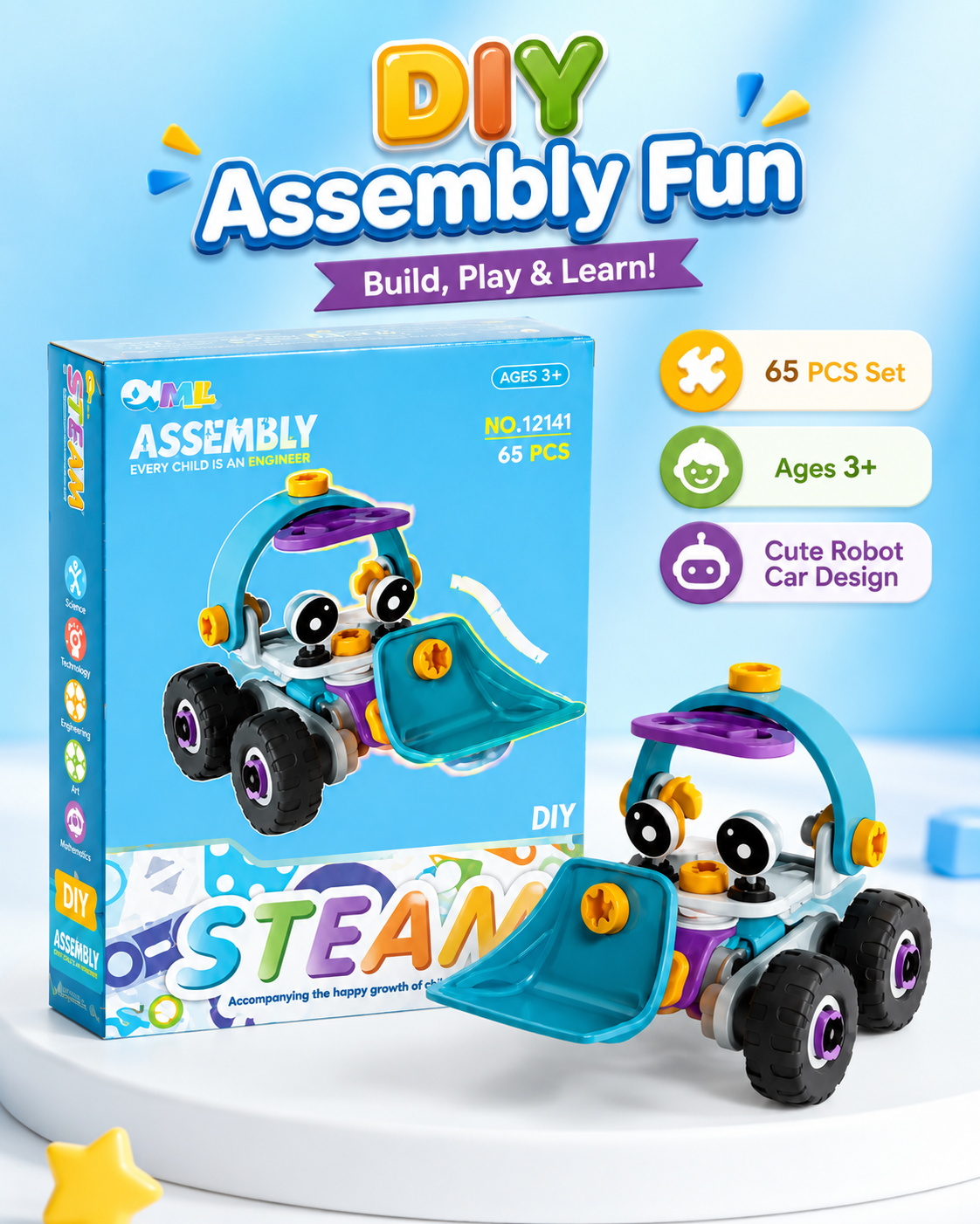 DIY STEAM Assembly Car Toy for Kids – 55Pcs Educational Building Block Vehicle Set – Creative Construction Puzzle Car Gift for Boys & Girls - Image 8