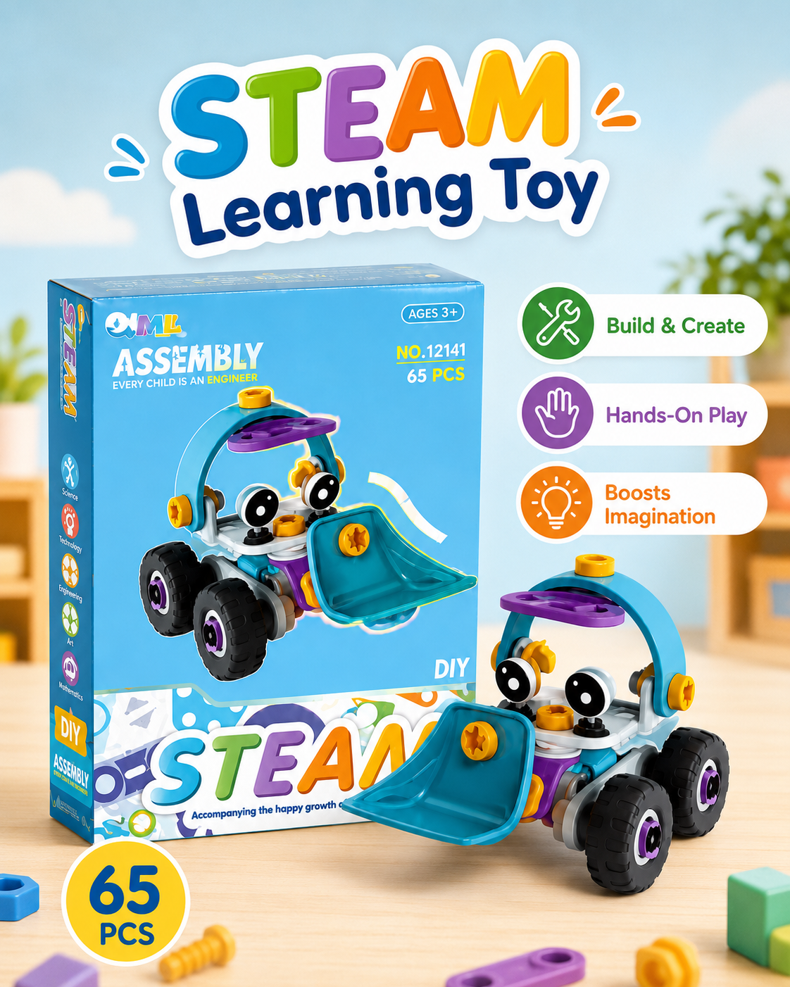 DIY STEAM Assembly Car Toy for Kids – 55Pcs Educational Building Block Vehicle Set – Creative Construction Puzzle Car Gift for Boys & Girls - Image 7
