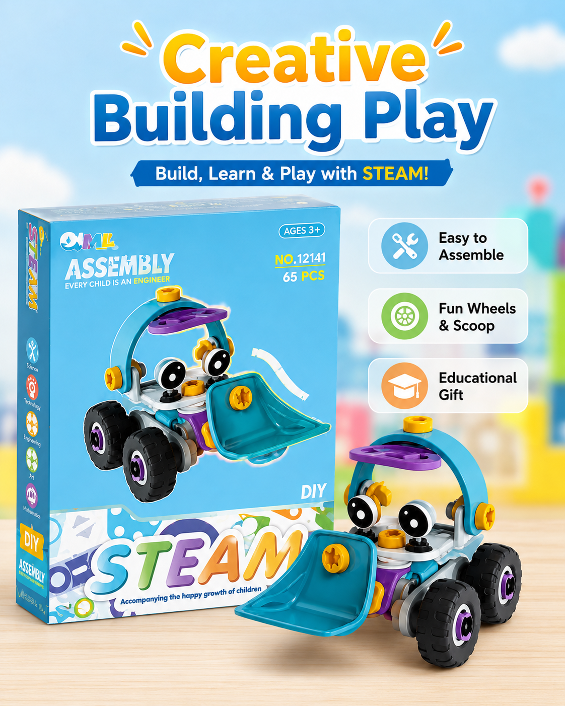 DIY STEAM Assembly Car Toy for Kids – 55Pcs Educational Building Block Vehicle Set – Creative Construction Puzzle Car Gift for Boys & Girls - Image 6