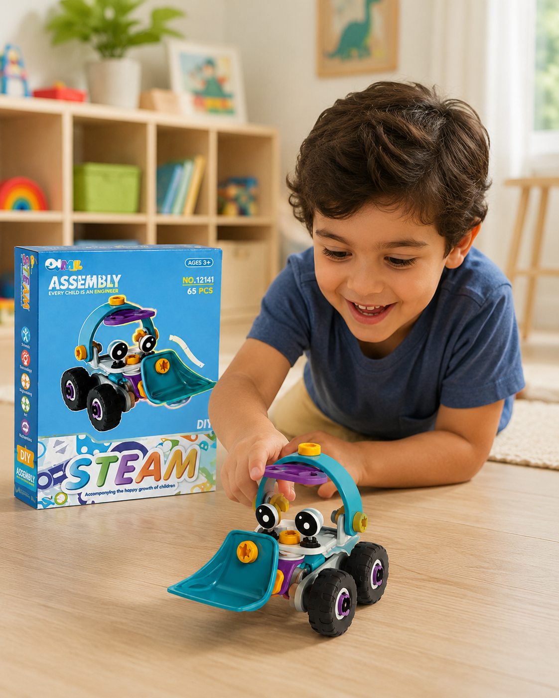 DIY STEAM Assembly Car Toy for Kids – 55Pcs Educational Building Block Vehicle Set – Creative Construction Puzzle Car Gift for Boys & Girls - Image 5