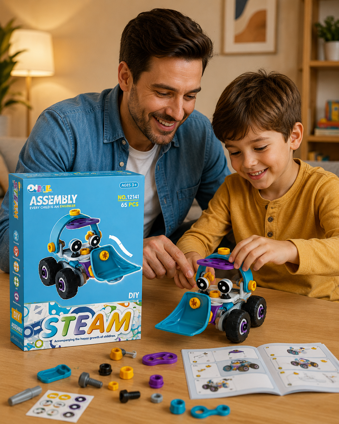 DIY STEAM Assembly Car Toy for Kids – 55Pcs Educational Building Block Vehicle Set – Creative Construction Puzzle Car Gift for Boys & Girls - Image 2
