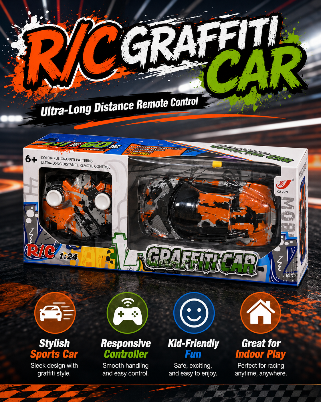 1:24 Remote Control Graffiti Car Toy – Colorful RC Racing Car with Controller – Kids Battery Operated Toy Car for Boys & Girls – Age 6+ - Image 2