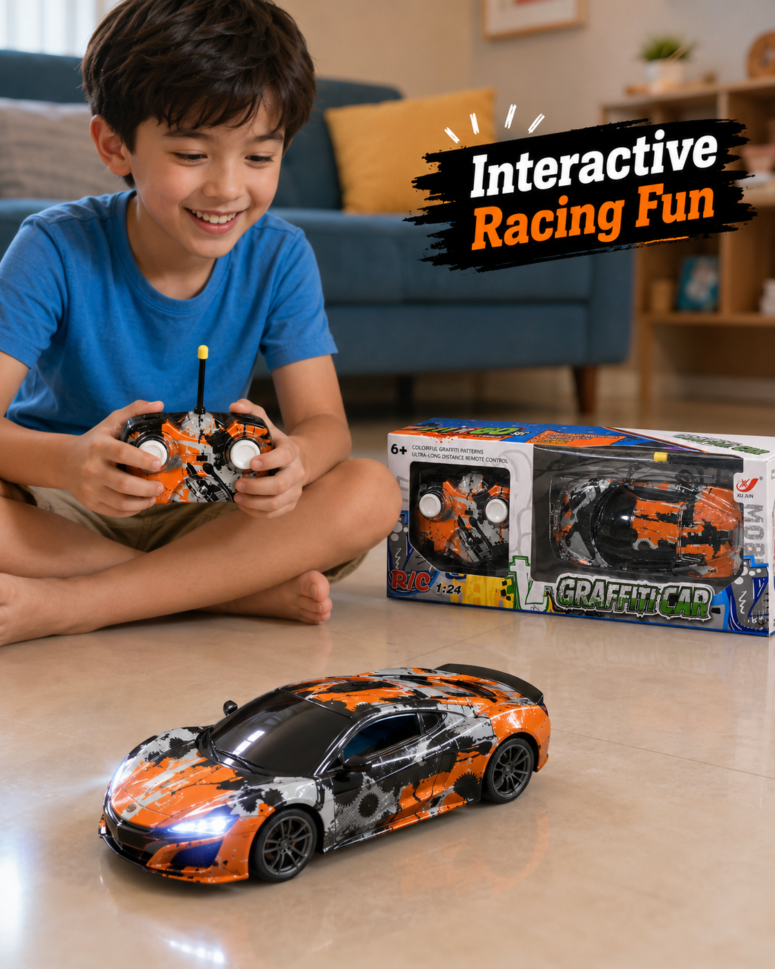 1:24 Remote Control Graffiti Car Toy – Colorful RC Racing Car with Controller – Kids Battery Operated Toy Car for Boys & Girls – Age 6+ - Image 3