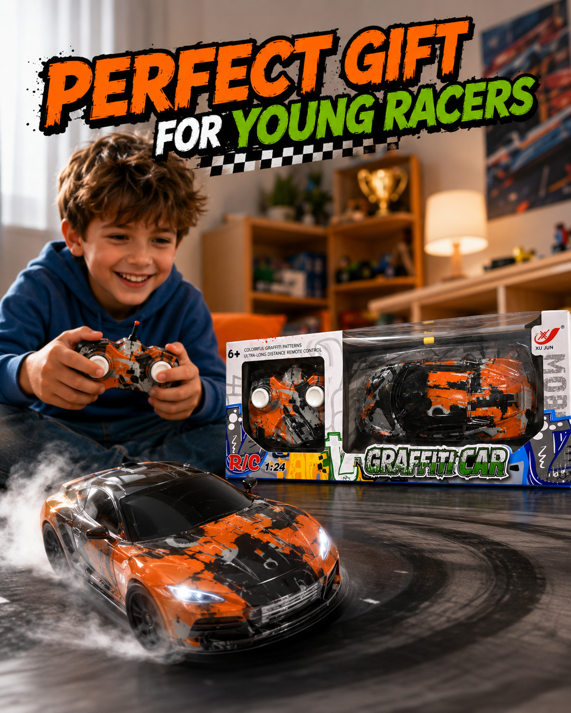 1:24 Remote Control Graffiti Car Toy – Colorful RC Racing Car with Controller – Kids Battery Operated Toy Car for Boys & Girls – Age 6+ - Image 4