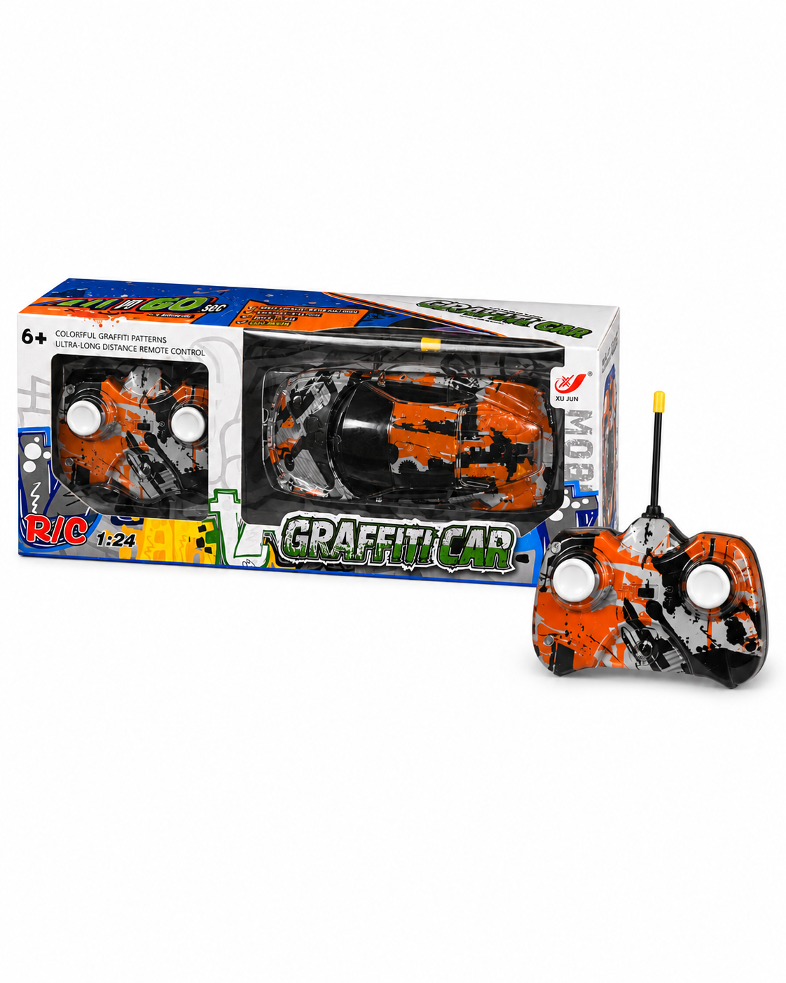 1:24 Remote Control Graffiti Car Toy – Colorful RC Racing Car with Controller – Kids Battery Operated Toy Car for Boys & Girls – Age 6+
