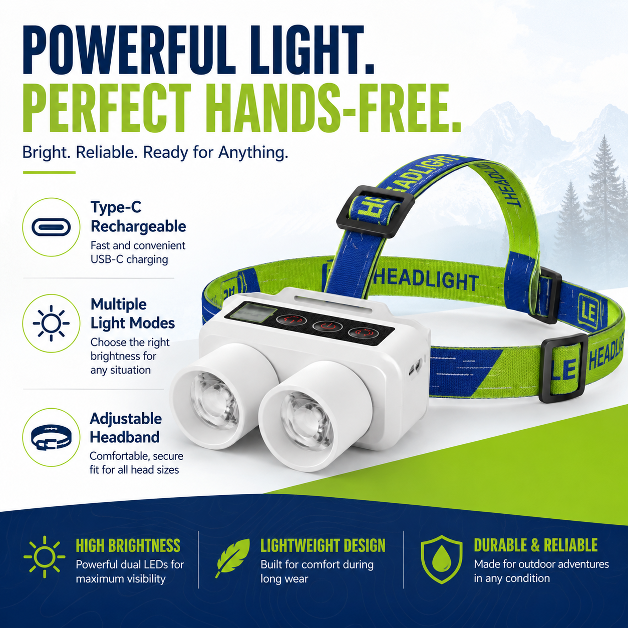 Rechargeable LED Sensor Headlamp with Dual Lights & USB Type-C Charging - Image 5