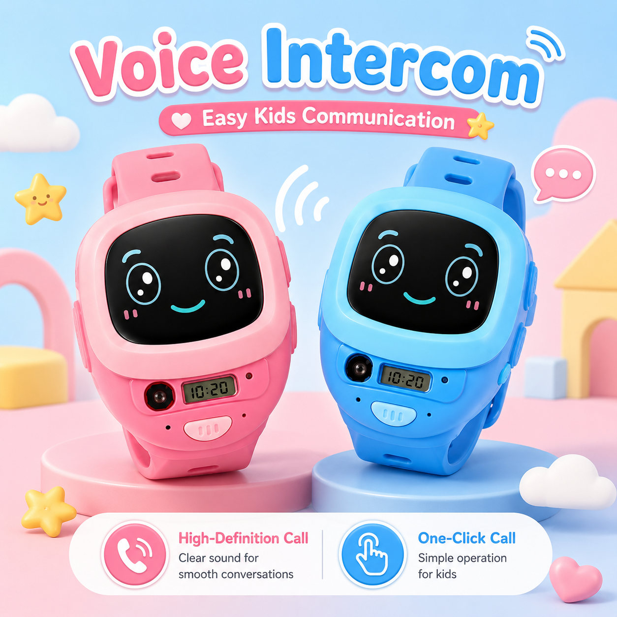 2Pcs Kids Voice Intercom Watch Toy – Pink & Blue Walkie Talkie Wrist Watch Set with One Click Call, Clear Voice Communication Toy for Kids - Image 3