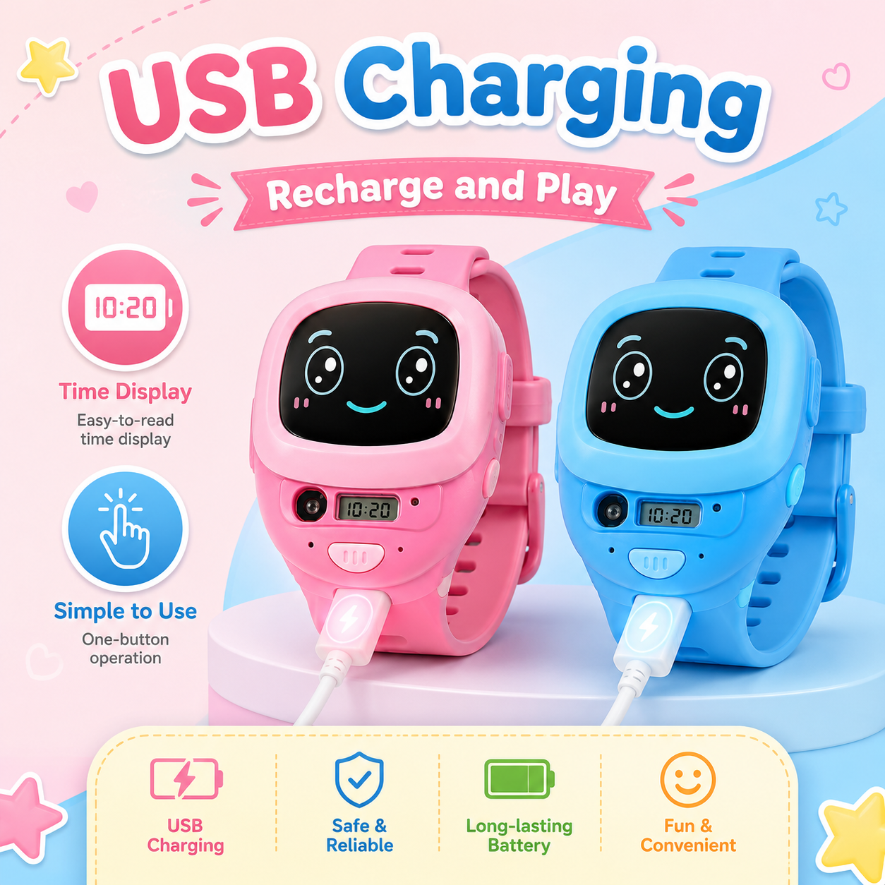 2Pcs Kids Voice Intercom Watch Toy – Pink & Blue Walkie Talkie Wrist Watch Set with One Click Call, Clear Voice Communication Toy for Kids - Image 4
