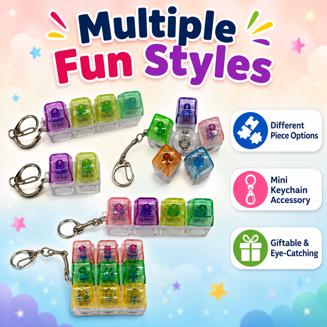 RGB Mechanical Keyboard Switch Keychain – 4 Key LED Light Up Keyboard Button Fidget Toy, Transparent Keycap Keyring Gift - Image 9