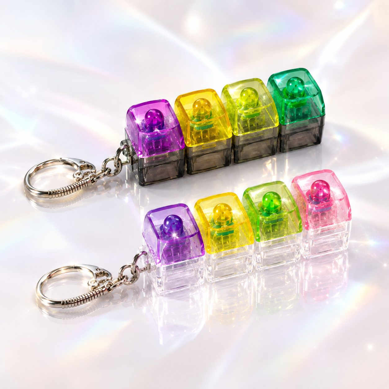 RGB Mechanical Keyboard Switch Keychain – 4 Key LED Light Up Keyboard Button Fidget Toy, Transparent Keycap Keyring Gift - Image 3
