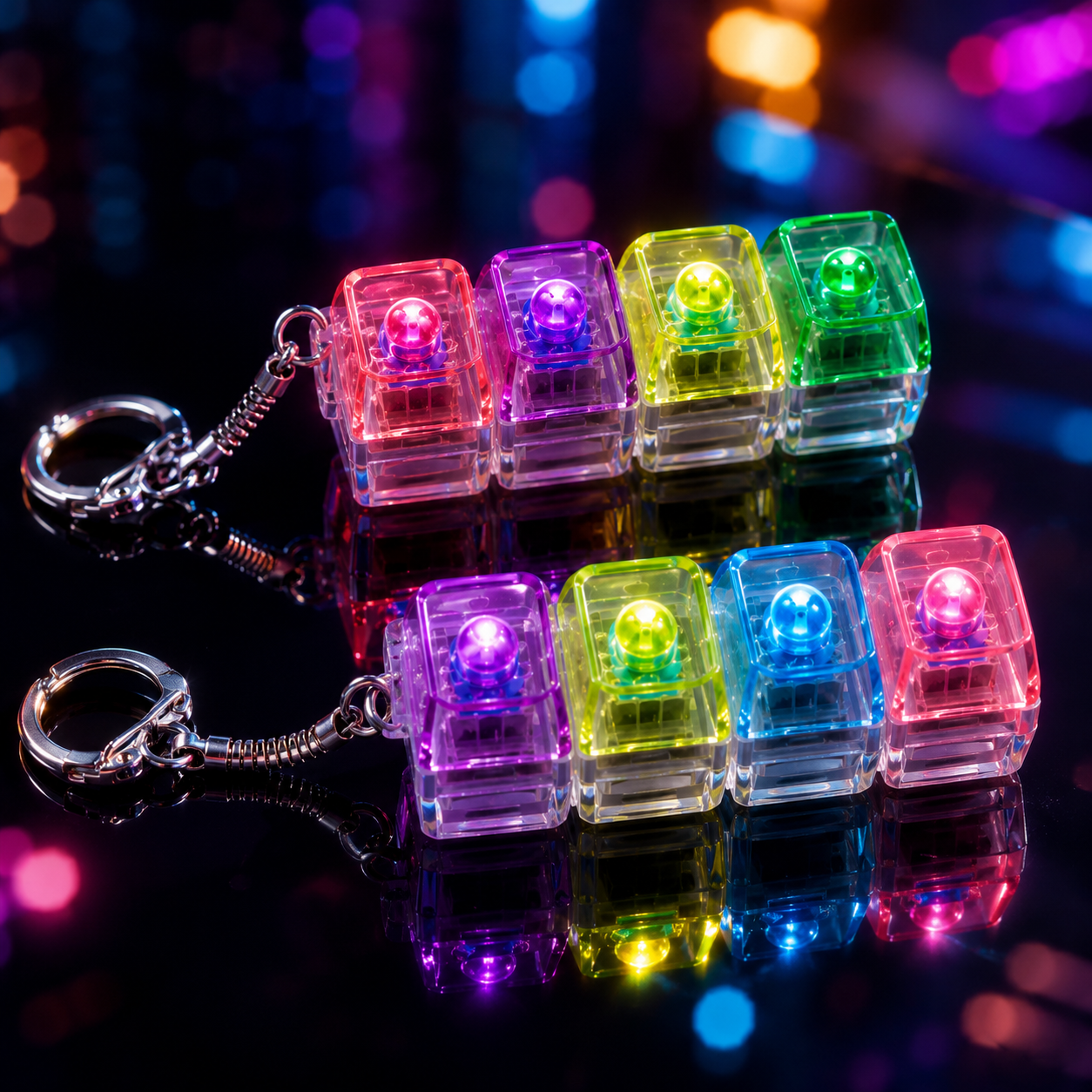 RGB Mechanical Keyboard Switch Keychain – 4 Key LED Light Up Keyboard Button Fidget Toy, Transparent Keycap Keyring Gift - Image 2