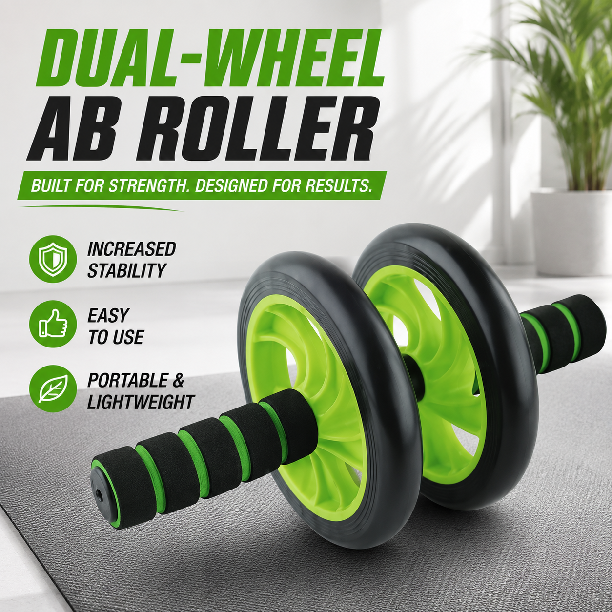 Dual Wheel Ab Roller for Home Workout – Two Wheeled Abdominal Exercise Wheel with Non-Slip Foam Handles for Core, Abs, Arms & Fitness Training - Image 9