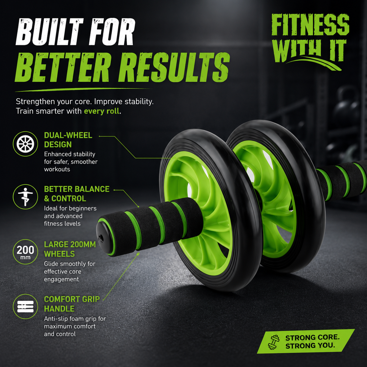 Dual Wheel Ab Roller for Home Workout – Two Wheeled Abdominal Exercise Wheel with Non-Slip Foam Handles for Core, Abs, Arms & Fitness Training - Image 8