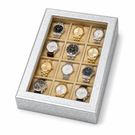 12 Slot Watch Organizer Box with Transparent Display Lid – Premium Watch Storage Case for Men & Women, Jewelry Bracelet Holder, Silver Grey Gift Box