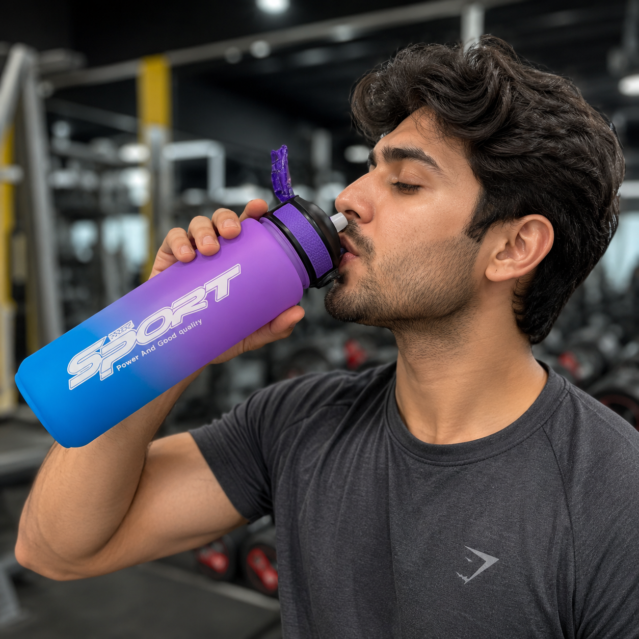 Sports Water Bottle with Straw – Gradient Purple Blue Plastic Drinking Bottle – Flip Lid Gym Bottle for School, Office, Travel & Outdoor Use - Image 7