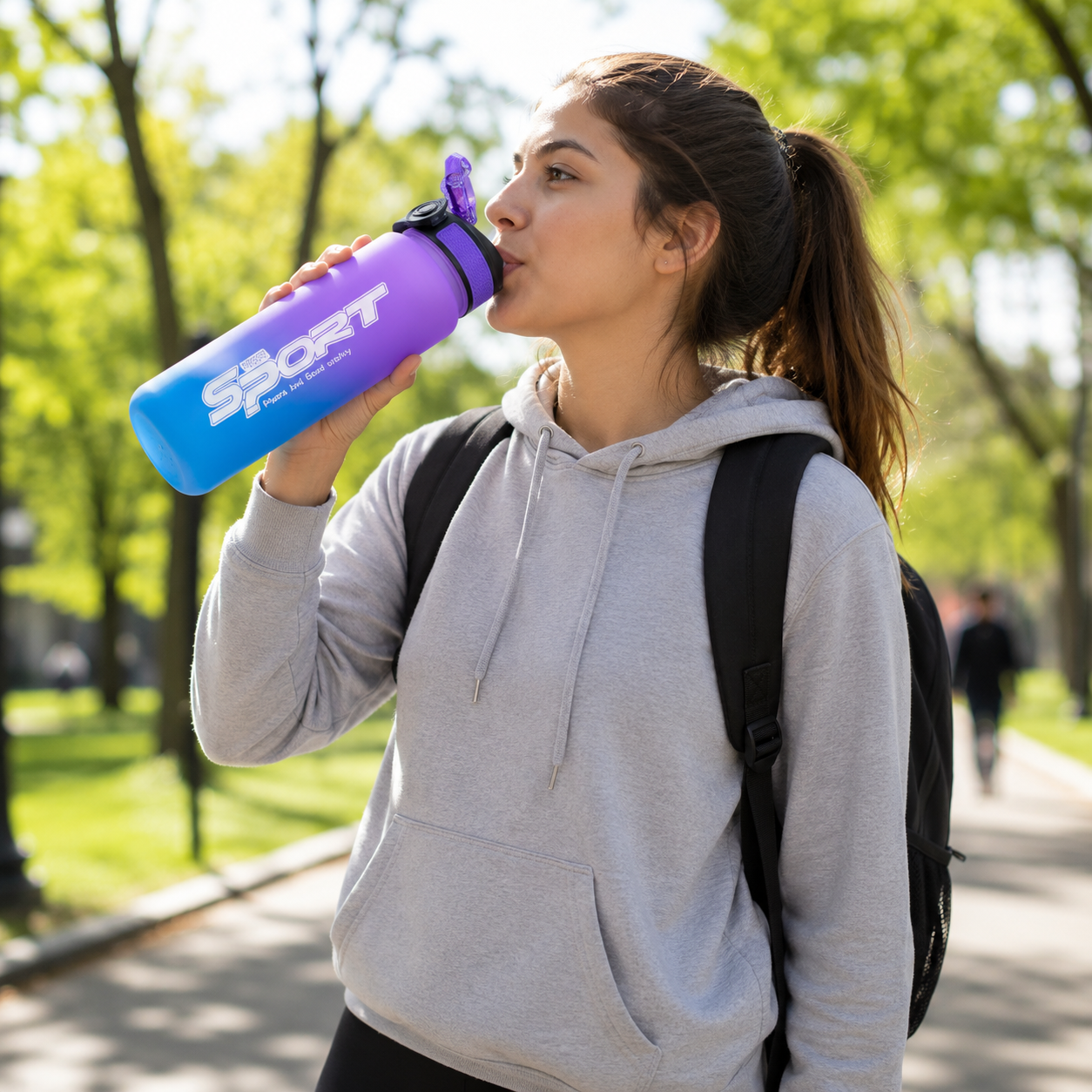 Sports Water Bottle with Straw – Gradient Purple Blue Plastic Drinking Bottle – Flip Lid Gym Bottle for School, Office, Travel & Outdoor Use - Image 6